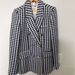 Elie Tahari navy white tweed blazer N no 10-12 chic beautiful shoulder pad lift